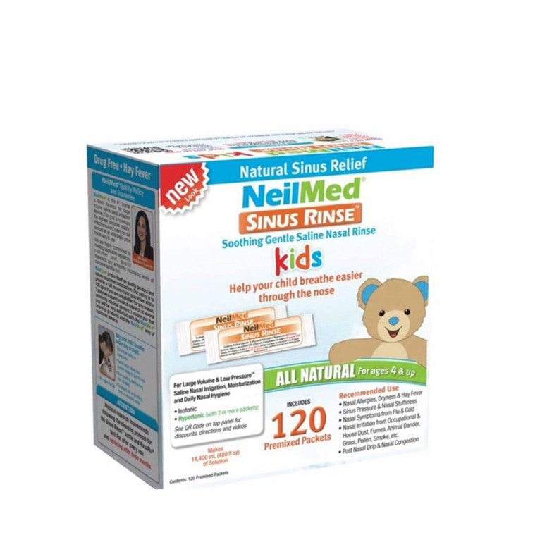 Muối rửa mũi Neilmed Sinus Rinse Kids (120 gói) - Giảm và ngừa viêm mũi dị ứng dành cho trẻ em từ 4 tuổi
