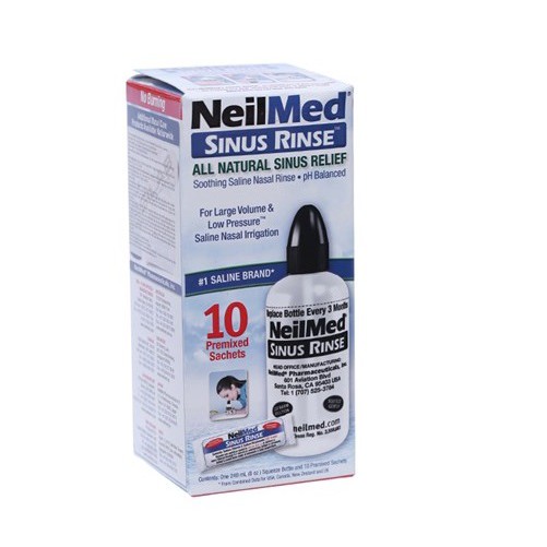 Bộ dụng cụ rửa mũi NeilMed Sinus Rinse 10 sachets (1 bình + 10 gói muối) [Nelmed, neomet, neomed]