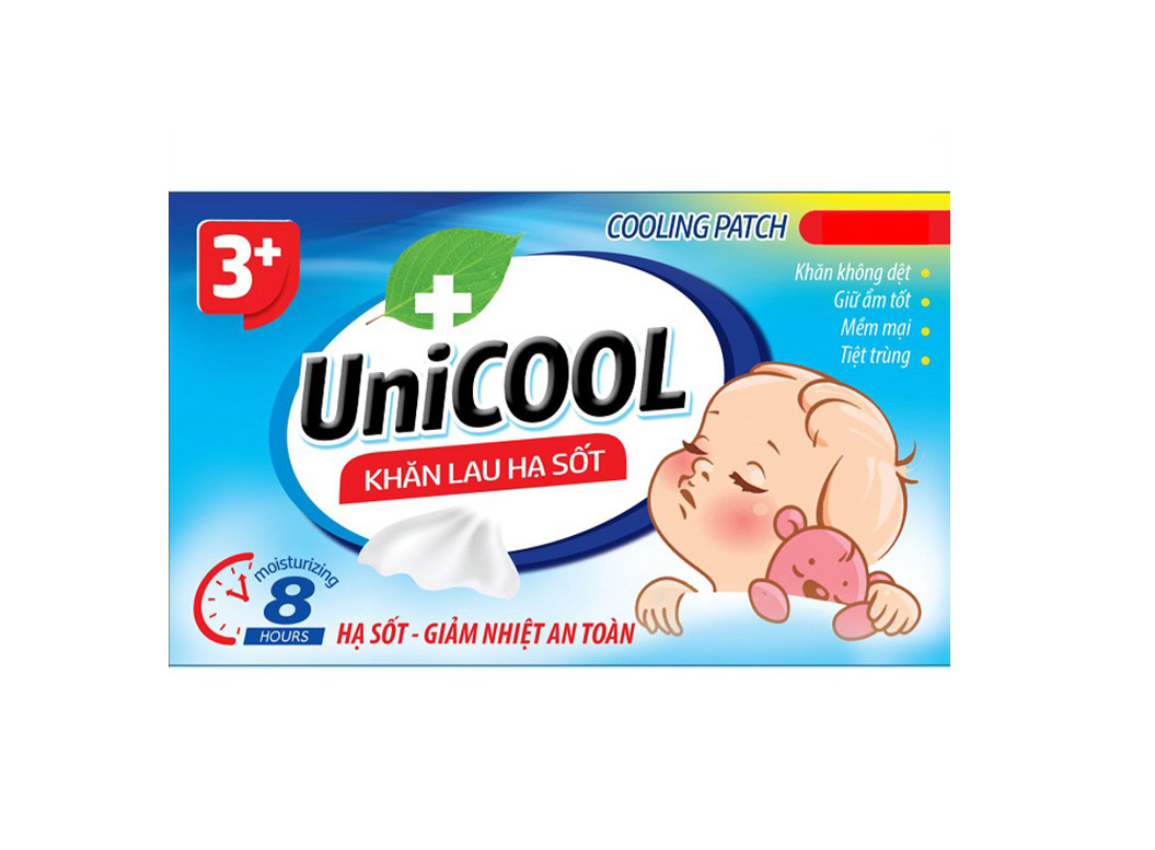 Khăn lau hạ sốt từ thảo dược UniCOOL cho người lớn, trẻ từ 3 tháng (Hộp 6 miếng)