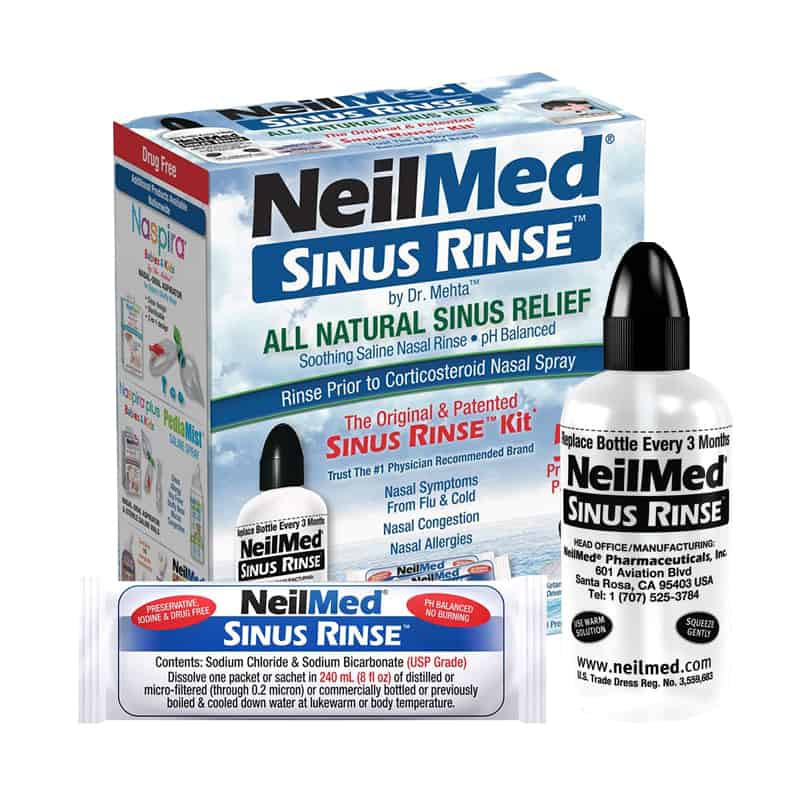 Bộ dụng cụ rửa mũi NeilMed Sinus Rinse Kit 60 sachets (1 bình + 60 gói muối) [Nelmed, neomed, nelmet]