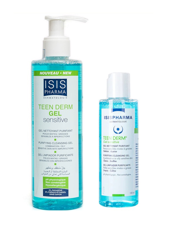 ISIS Pharma Teen Derm Gel Sensitive - Gel rửa mặt cho da nhạy cảm, giảm nhờn, ngừa mụn