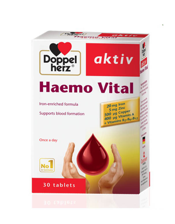 Aktiv Haemo Vital DoppelHerz (Hộp 30 viên) - Bổ sung sắt [Heamo vital]