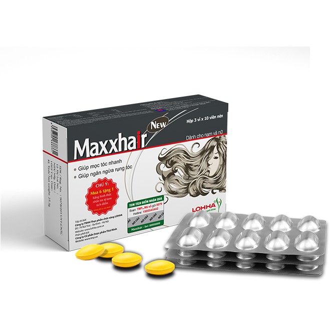 MAXXHAIR Hộp 30 viên - Viên uống mọc tóc, giảm rụng tóc, biotin maxhair chính hãng