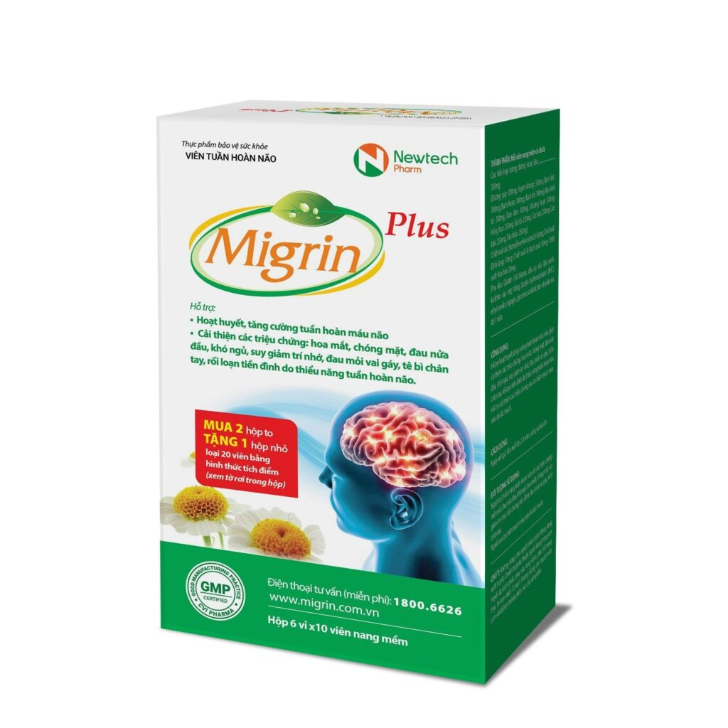 Migrin Plus (Hộp 20 viên, 60 viên - Giảm đau nửa đầu, migraine, thiếu máu não, tuần hoàn não, migrain [mingrin]